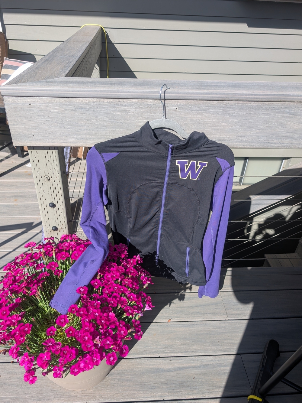 University W Purple & Black Zip-Front Athletic Jacket
